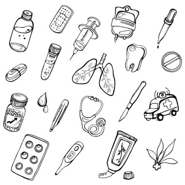 Bir tema ilaç üzerinde çizilmiş simgeler kümesi
