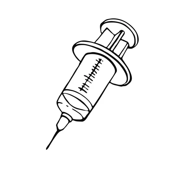 Seringa desenhada à mão. Imagem linear vetorial sobre o tema medicina, medicina e saúde . —  Vetores de Stock