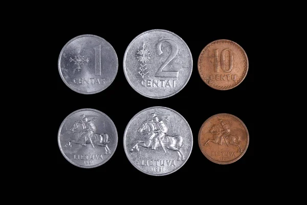 Набор Монет Литвы Центов Черном Фоне — стоковое фото