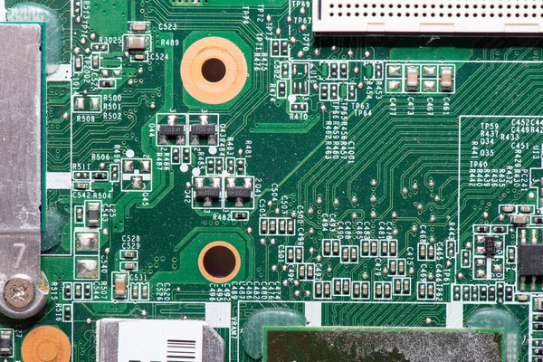 Placa de circuito, microchip, close-up, cor verde. Ilustração tecnológica — Fotografia de Stock