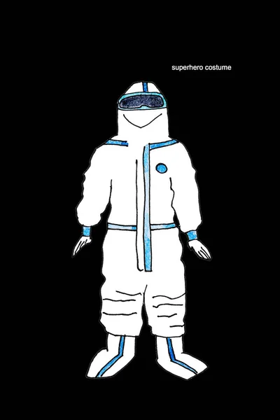 Акварельний малюнок - одяг лікарів, захисний медичний костюм, медична маска, рукавички. для листівок — стокове фото