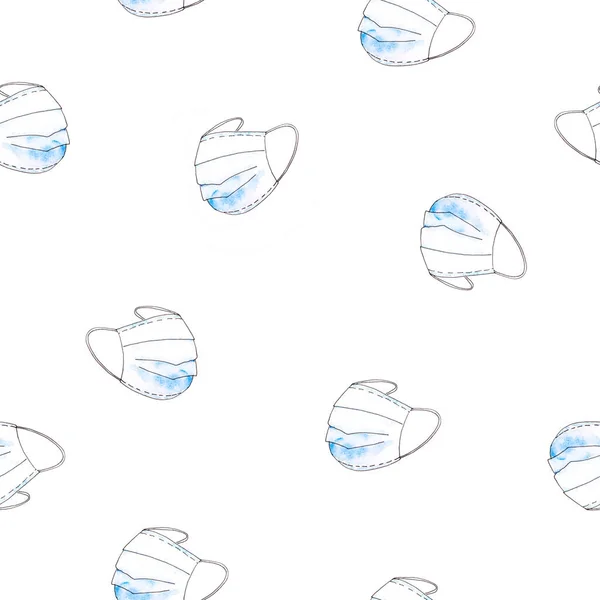 seamless pattern. Watercolor drawing - clothes of doctors, medical mask.