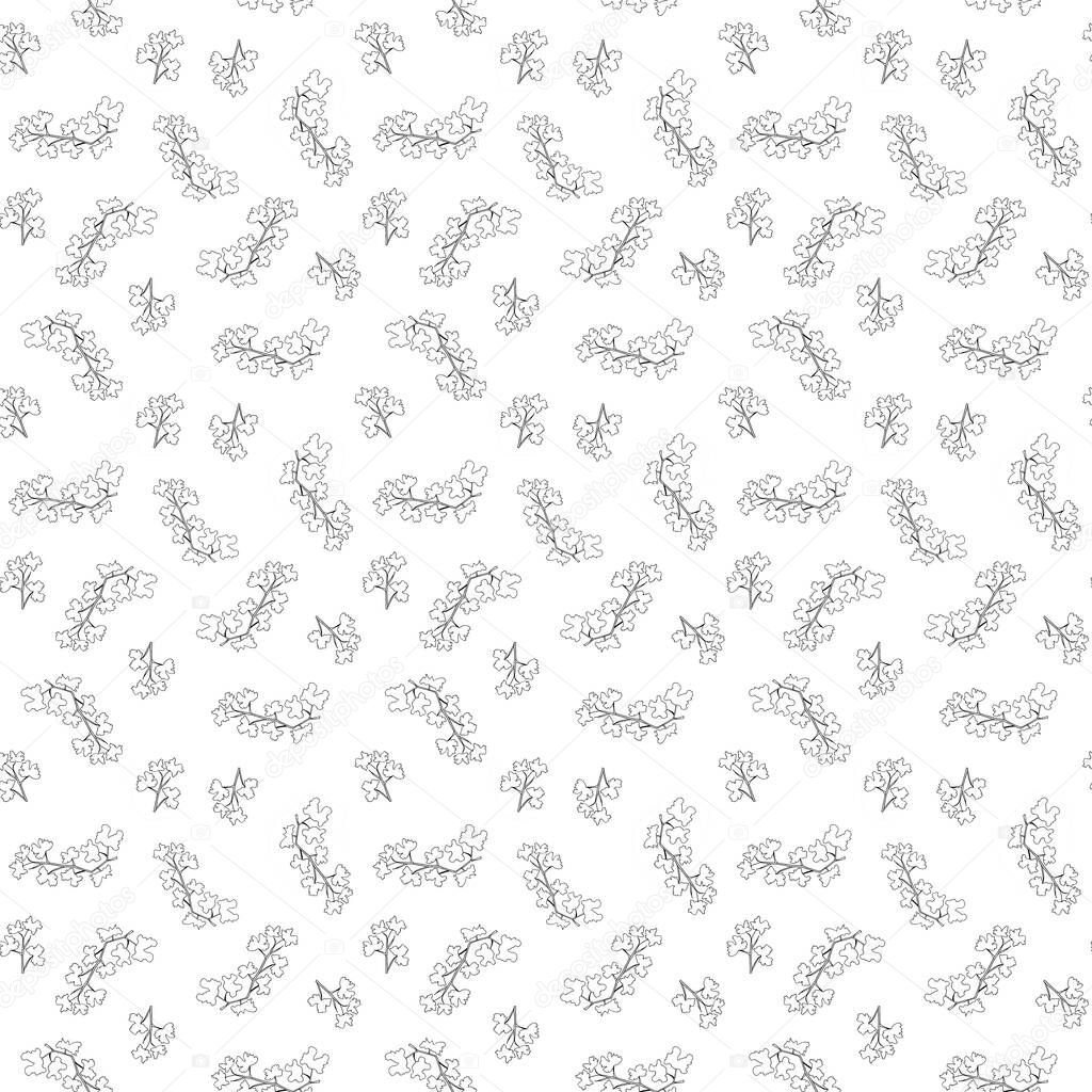 A seamless background pattern with hand drawn pencil leaves.black outline