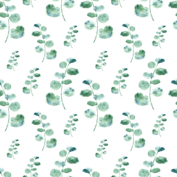Patrón sin costura floral verde acuarela con eucalipto. Patrón pintado a mano — Foto de Stock