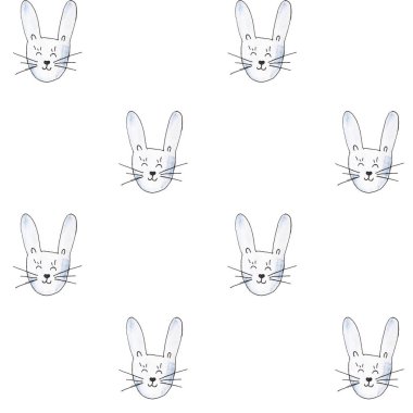 Tavşancık Kusursuz Desen. Suluboya El Çizimi, Tavşan Başı Kusursuz Arkaplan