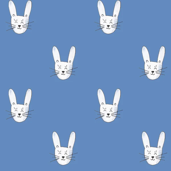 Bunny Seamless Pattern. Υδατογραφία χέρι σχεδιάζεται, κουνέλι κεφάλι χωρίς ραφή φόντο — Φωτογραφία Αρχείου