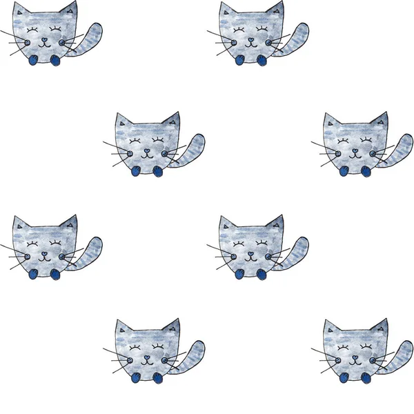 Un gatto, Seamless Pattern. Acquerello disegnato a mano, una testa di gatto Sfondo senza soluzione di continuità — Foto Stock