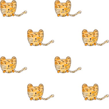 Bir kaplan, kusursuz desenli. Suluboya El çizimi, kaplan başsız arka plan.