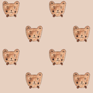 Bir ayı, Kusursuz Düzen. Suluboya El Çizimi, Bir ayı Başı Kusursuz Arkaplan