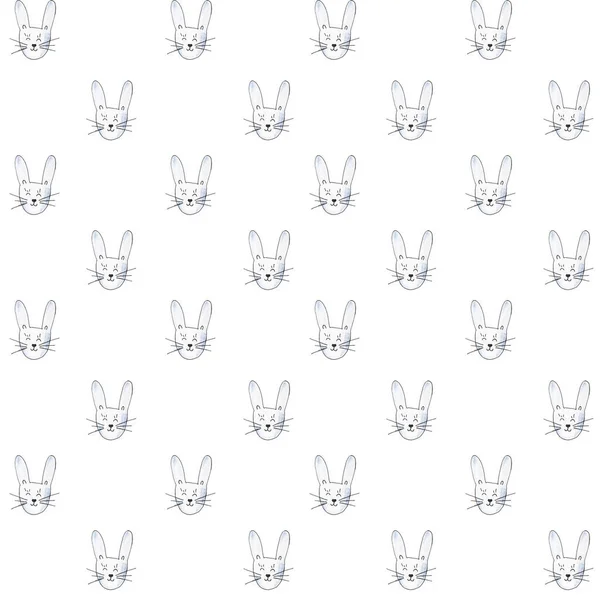 Bunny Seamless Pattern. Watercolor Hand Drawn, Rabbit Head Seamless Background