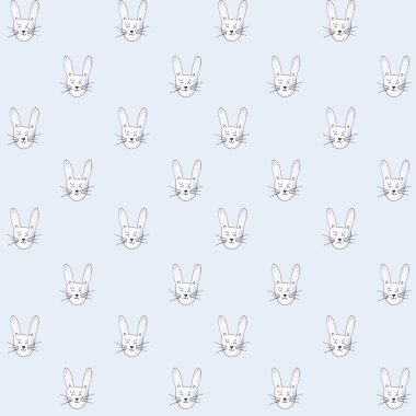 Tavşancık Kusursuz Desen. Suluboya El Çizimi, Tavşan Başı Kusursuz Arkaplan