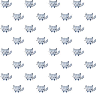 Bir kedi, Kusursuz Düzen. Suluboya El Çizimi, Kusursuz Arka plan Kedisi