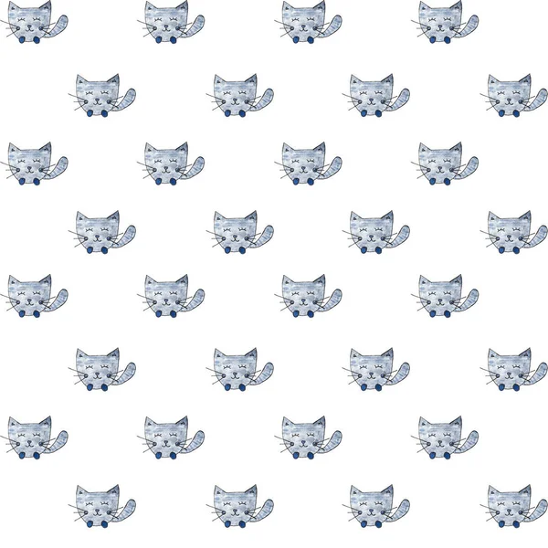 Μια γάτα, Seamless Pattern. Υδατογραφία χέρι ζωγραφισμένα, μια γάτα κεφάλι χωρίς ραφή φόντο — Φωτογραφία Αρχείου