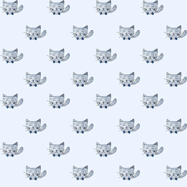 Μια γάτα, Seamless Pattern. Υδατογραφία χέρι ζωγραφισμένα, μια γάτα κεφάλι χωρίς ραφή φόντο — Φωτογραφία Αρχείου