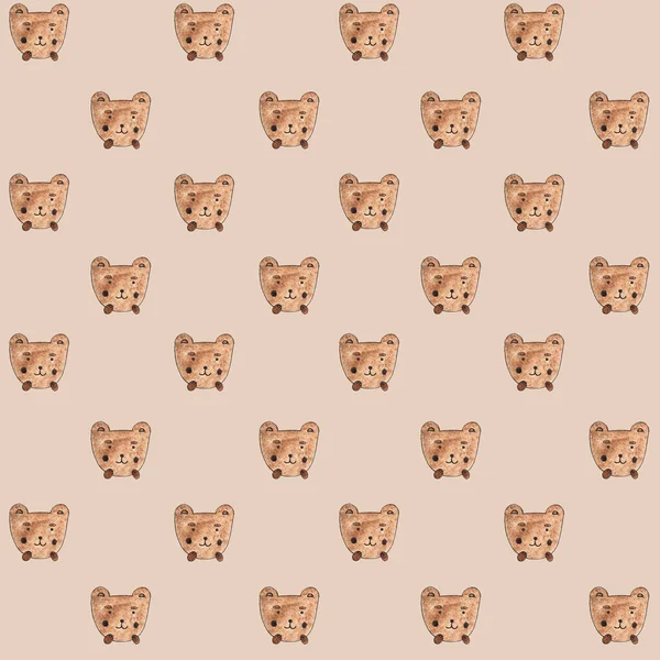 Медведь, бесшовный шаблон. Рисунок акварелью, голова медведя бесшовный фон — стоковое фото