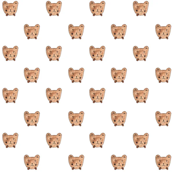 Un orso, Seamless Pattern. Acquerello disegnato a mano, una testa d'orso Sfondo senza cuciture — Foto Stock