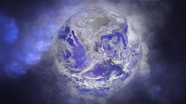 Arka planda nebula olan uzaydan gezegen görüntüsü. Bu görüntünün elementleri Nasa tarafından döşenmiştir.