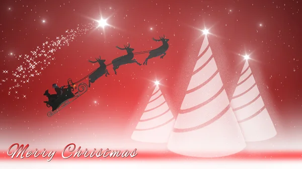 Veselé Vánoce s Santa Claus, sobů, strom — Stock fotografie
