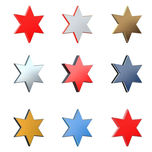 Estrela 3D em diferentes versões de elementos e cores — Fotografia de Stock