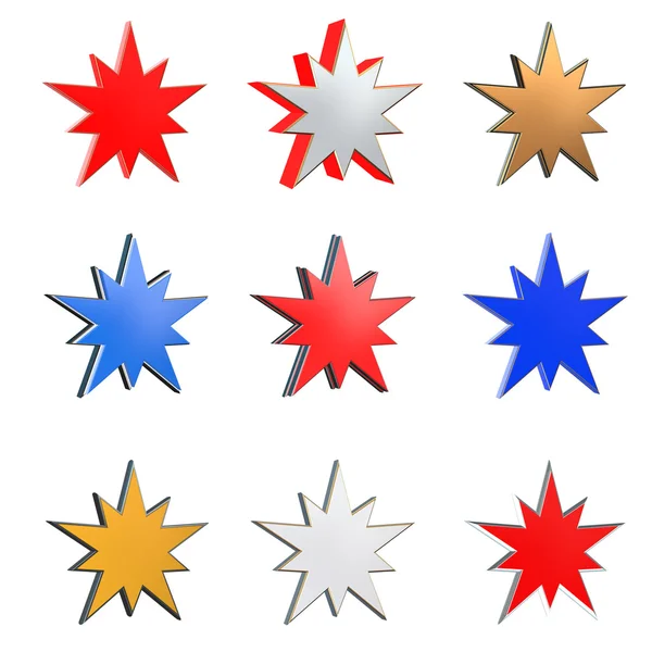 3D звезда в различных цветовых и элементных версиях — стоковое фото