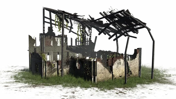 摧毁建筑-废墟-白色背景上 — 图库照片