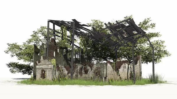 Edificio distrutto - rovina - su sfondo bianco — Foto Stock