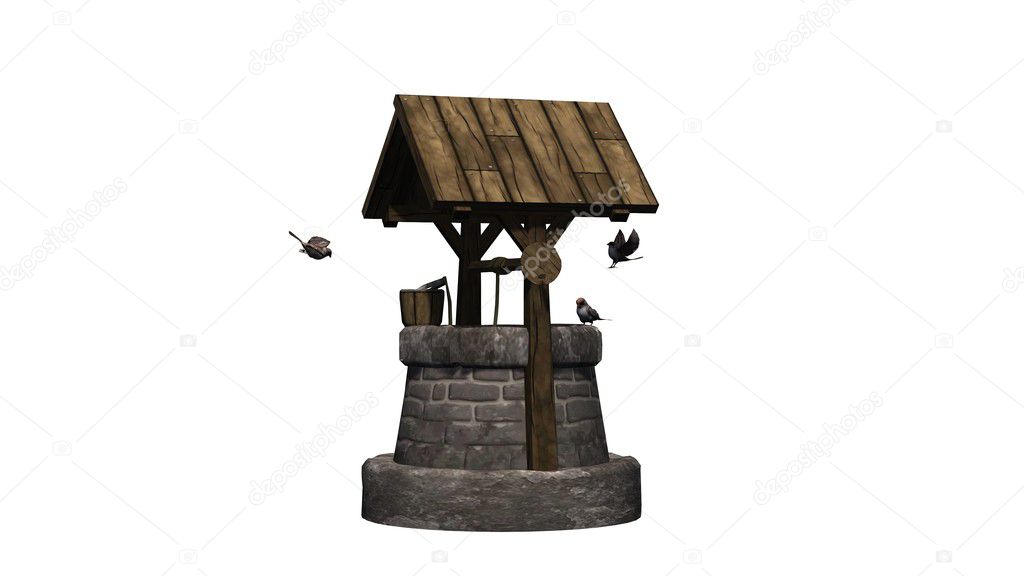 old water well and birds