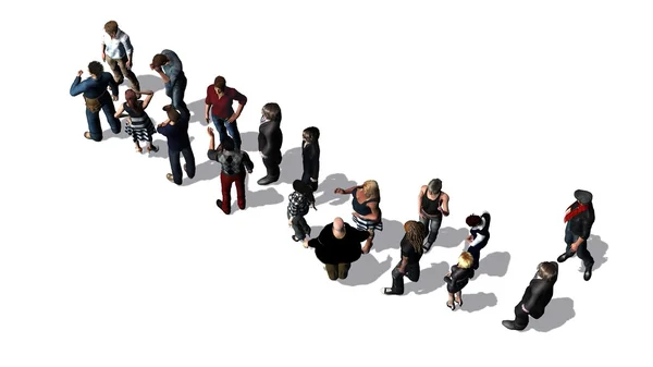 Люди, стоящие в ряду - вид сверху изолирован на белом фоне — стоковое фото