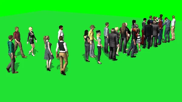 Människor stående i raden - grön skärm — Stockfoto