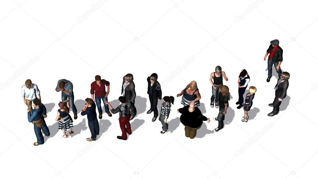  People standing in the row - top view isolated on white background