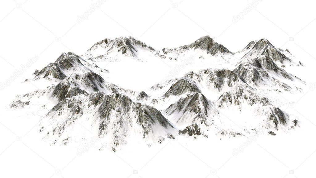 Snowy Mountains - isolated on white Background