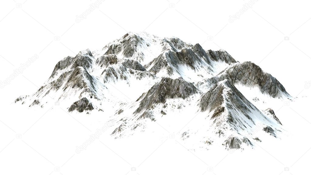 Snowy Mountains - isolated on white Background