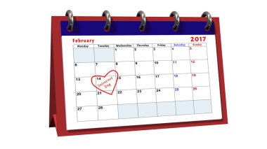 Tarih 14 Şubat, Sevgililer günü gösteren tablo takvim