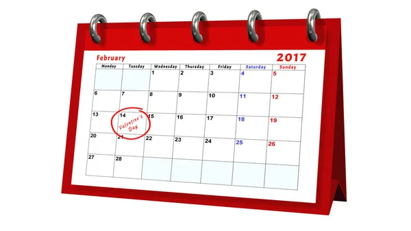 Table calendar showing the date 14th of February, the Valentines Day — Stock Photo, Image