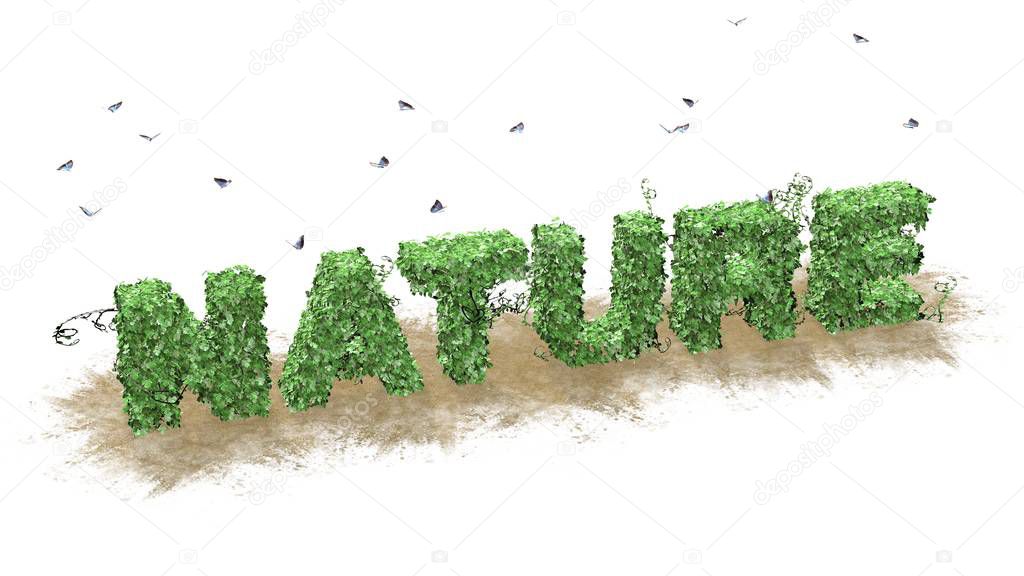Nature logo from green ivy leaves separated on white background