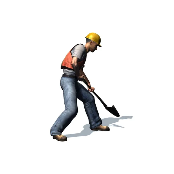 Construction laborer with shovel — Stock Photo, Image