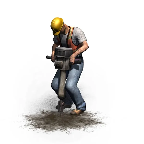 Obrero de construcción con martillo giratorio, martillo de aire comprimido — Foto de Stock