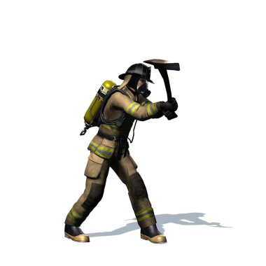 İtfaiyeci sonları kapı balta - beyaz arka plan üzerinde - 3d illüstrasyon izole