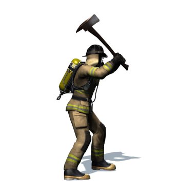 İtfaiyeci sonları kapı balta - beyaz arka plan üzerinde - 3d illüstrasyon izole