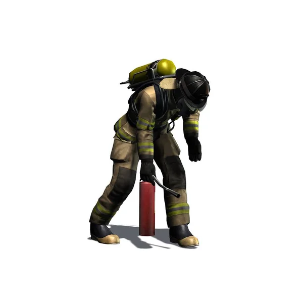 消火器-ホワイト バック グラウンド 3 d イラストを分離と消防士 — ストック写真