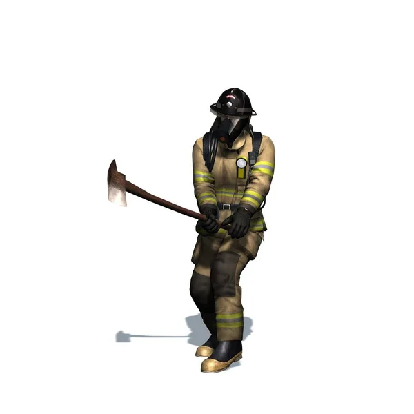消防队员休息门用斧子-孤立在白色背景上-3d 图 — 图库照片