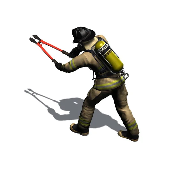 Πυροσβέστης περικοπές με τανάλια - απομονώνονται σε λευκό φόντο - 3d απεικόνιση — Φωτογραφία Αρχείου