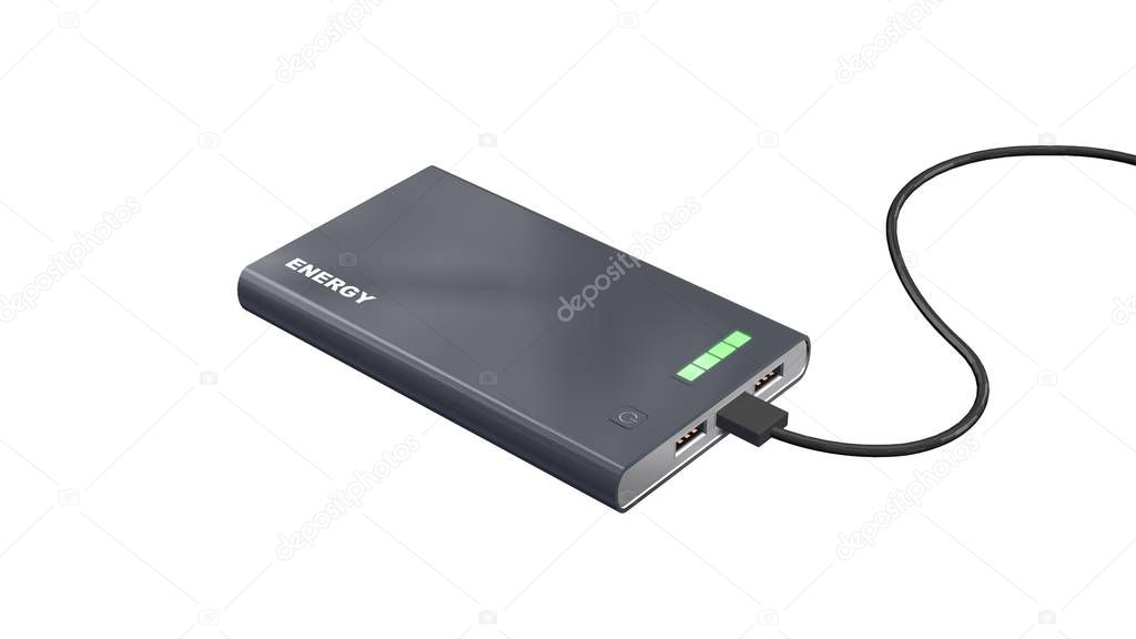powerbank with charging cable - isolated on white background - 3d illustration