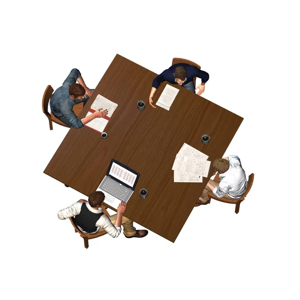 Uomini seduti a tavola in una riunione - affari - vista dall'alto — Foto Stock
