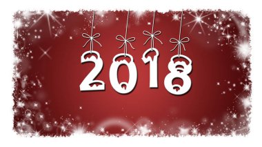 Yıl değişiklik 2018, kırmızı bir arka plan üzerinde yıldız