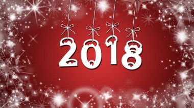 Yıl değişiklik 2018, kırmızı bir arka plan üzerinde yıldız