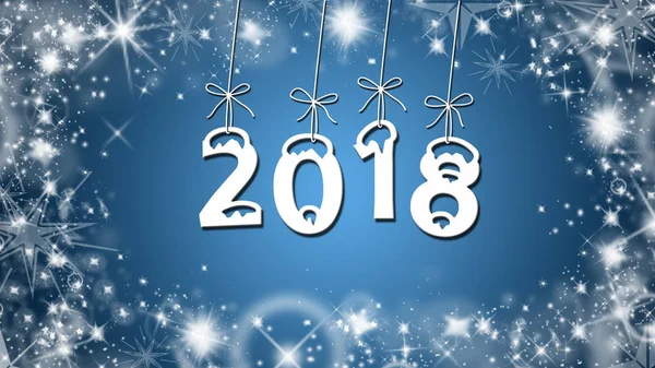 Yıl değişiklik 2018, mavi arka plan üzerinde yıldız