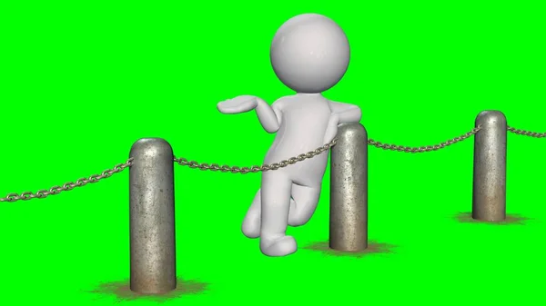 3D people behind chains blockade - green screen — Stock Photo, Image