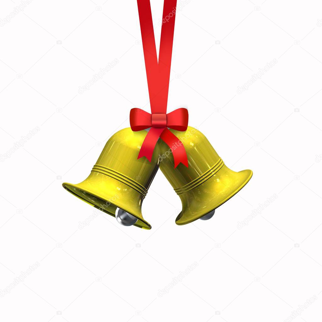 Decorative red bow with ribbon and golden  bells