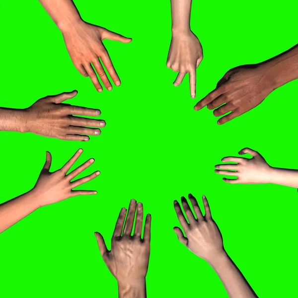 Hands Group People Unity Team Green Screen — Stock Photo, Image